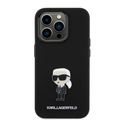 Hülle für Apple iPhone 15 Pro, Karl Lagerfeld, Silicone Metal Ikonik, Schwarz