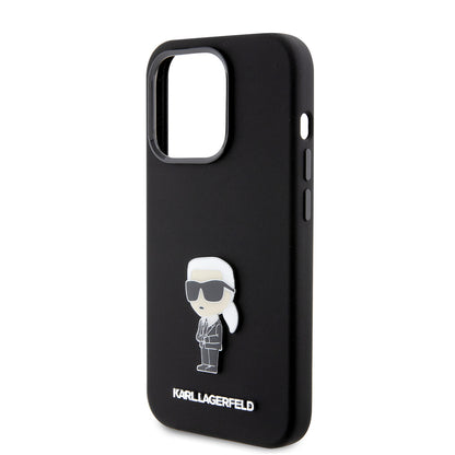 Hülle für Apple iPhone 15 Pro, Karl Lagerfeld, Silicone Metal Ikonik, Schwarz