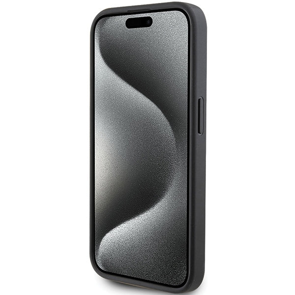 Hülle für Apple iPhone 15 Pro, Karl Lagerfeld, Saffiano Kartenfach Metall Karl & Choupette, Schwarz
