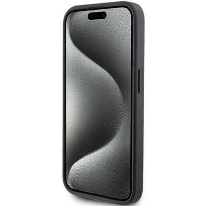 Hülle für Apple iPhone 15 Pro, Karl Lagerfeld, Saffiano Kartenfach Metall Karl & Choupette, Schwarz