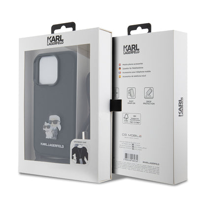 Hülle für Apple iPhone 15 Pro, Karl Lagerfeld, Saffiano Crossbody Metal Pin Karl & Choupette, Schwarz