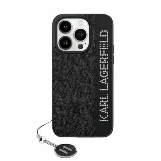 Hülle für Apple iPhone 15 Pro, Karl Lagerfeld, Saffiano Rhinestones & Charm, Schwarz