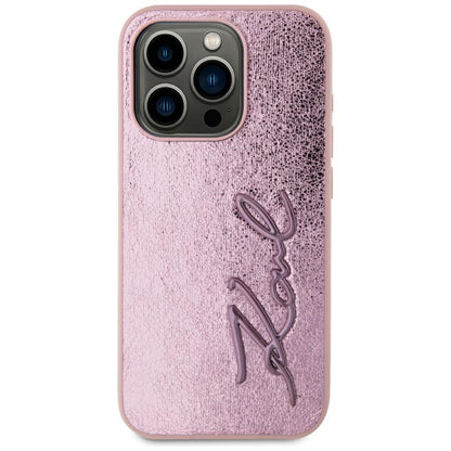 Hülle für Apple iPhone 15 Pro, Karl Lagerfeld, Metal Signature, Rosa