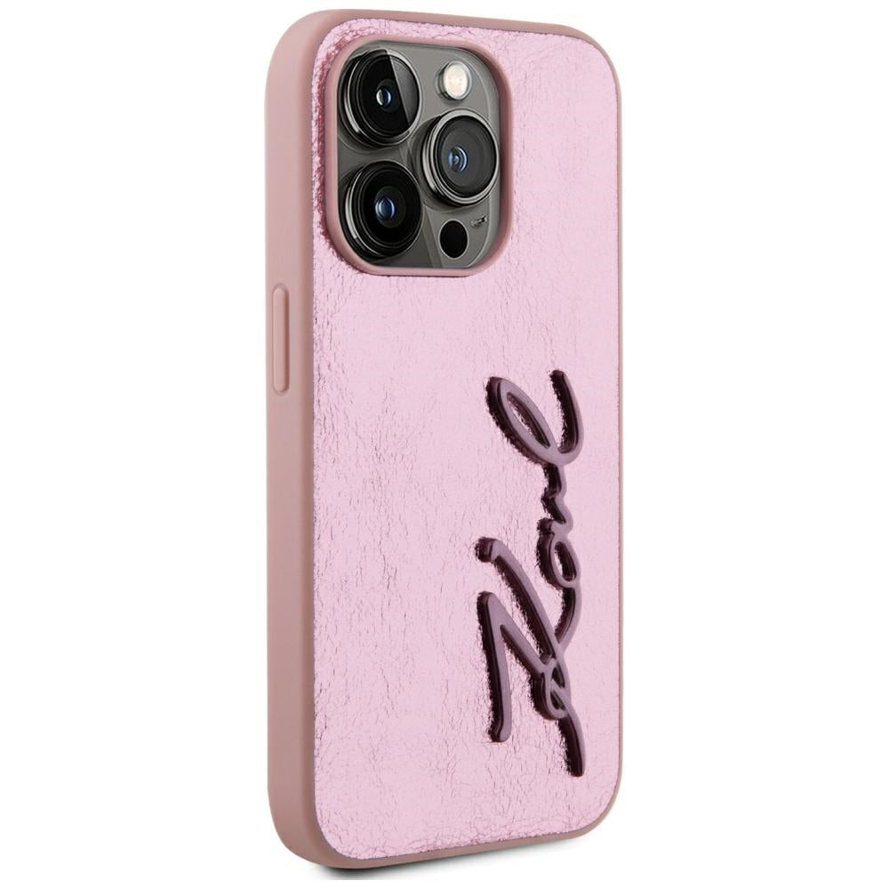 Hülle für Apple iPhone 15 Pro, Karl Lagerfeld, Metal Signature, Rosa