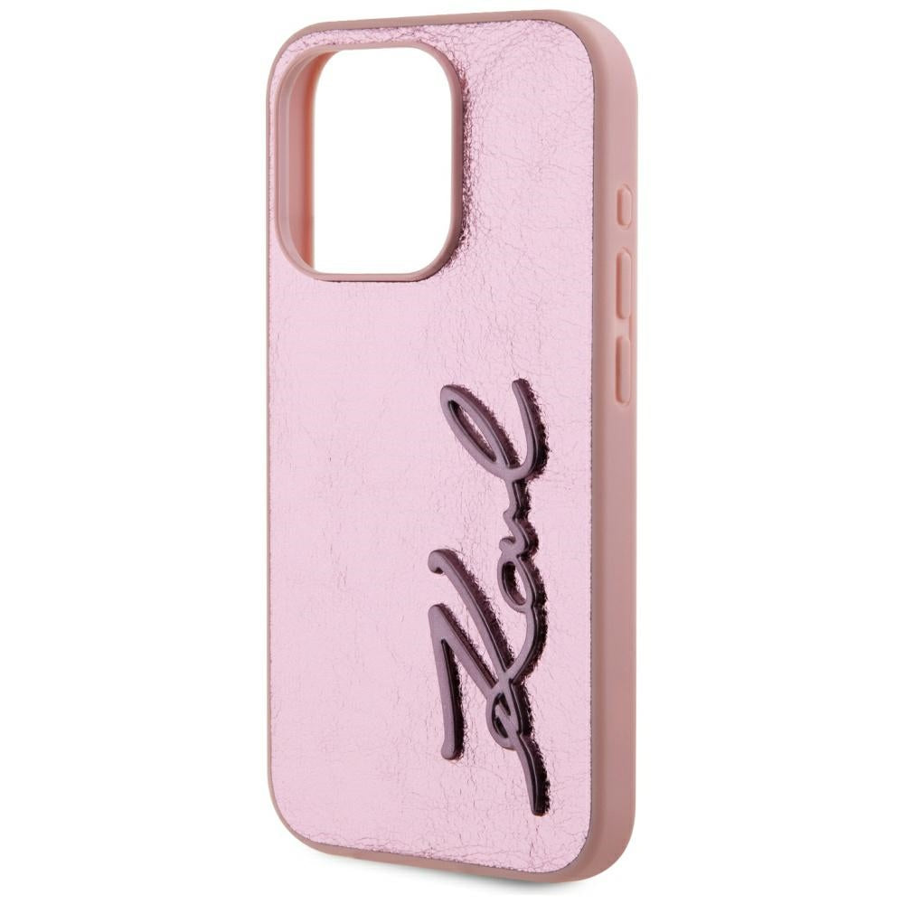 Hülle für Apple iPhone 15 Pro, Karl Lagerfeld, Metal Signature, Rosa