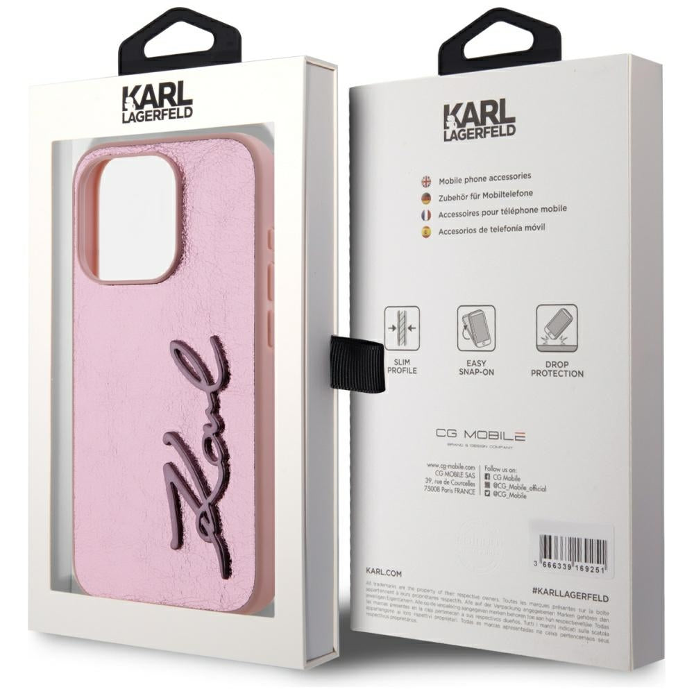 Hülle für Apple iPhone 15 Pro, Karl Lagerfeld, Metal Signature, Rosa