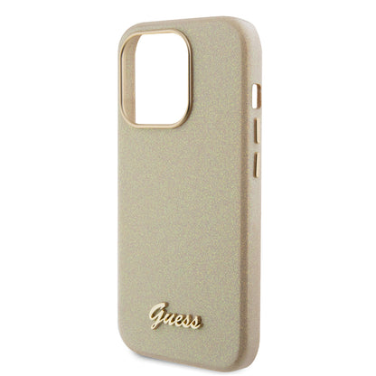 Hülle für Apple iPhone 15 Pro Max, Guess, Glitter Glossy Script, Beige
