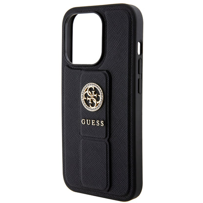 Hülle für Apple iPhone 15 Pro Max, Guess, Grip Stand 4G Saffiano Strass, Schwarz