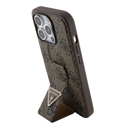 Hülle für Apple iPhone 15 Pro Max, Guess, Grip Stand 4G Triangle Strass, Braun
