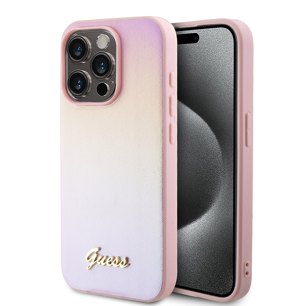 Hülle für Apple iPhone 15 Pro Max, Guess, Iridescent Metal Script, Rosa