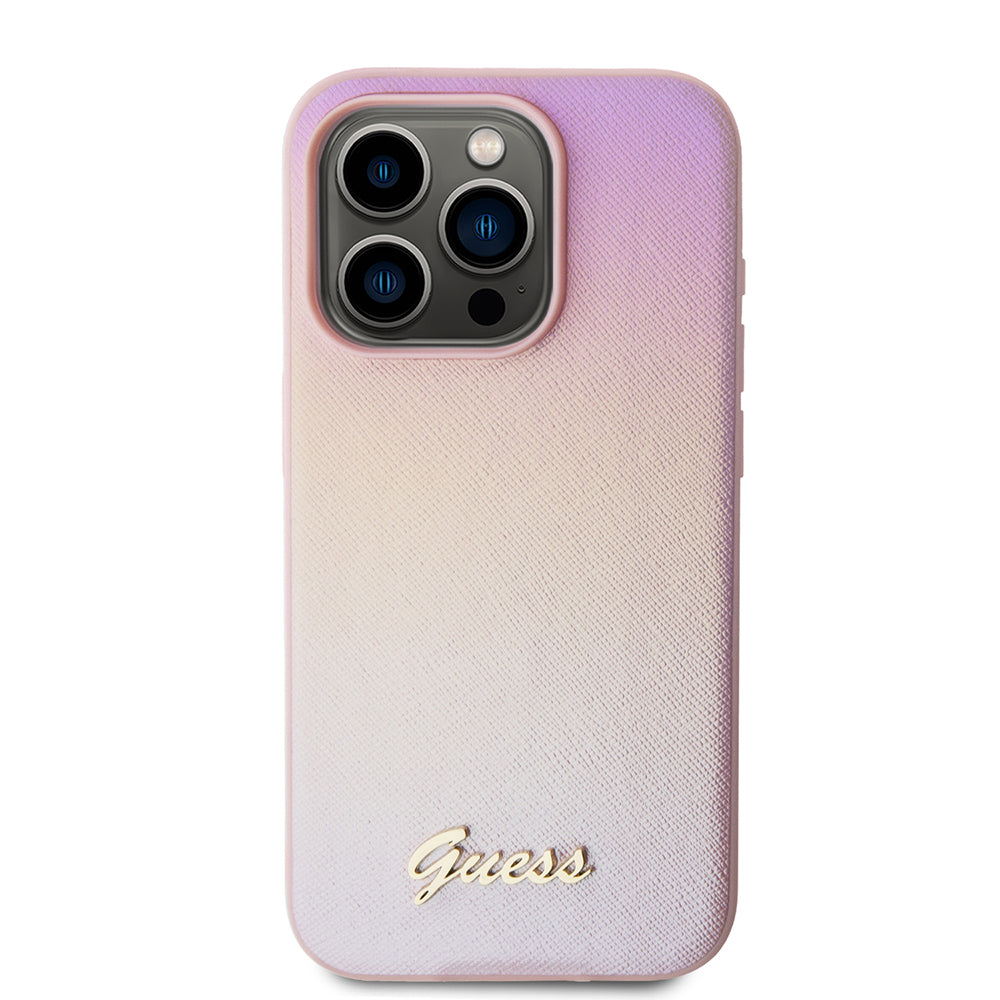 Hülle für Apple iPhone 15 Pro Max, Guess, Iridescent Metal Script, Rosa