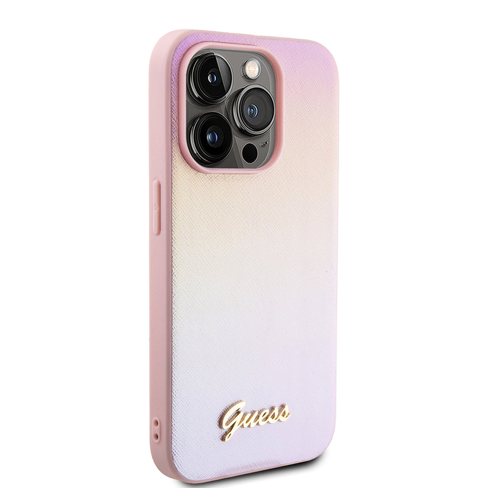 Hülle für Apple iPhone 15 Pro Max, Guess, Iridescent Metal Script, Rosa