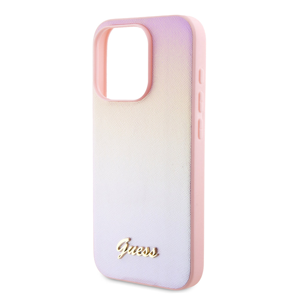 Hülle für Apple iPhone 15 Pro Max, Guess, Iridescent Metal Script, Rosa