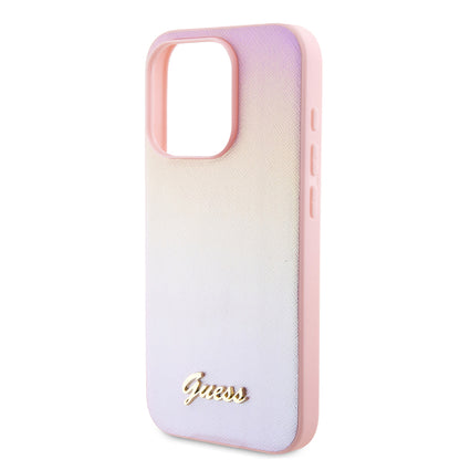 Hülle für Apple iPhone 15 Pro Max, Guess, Iridescent Metal Script, Rosa