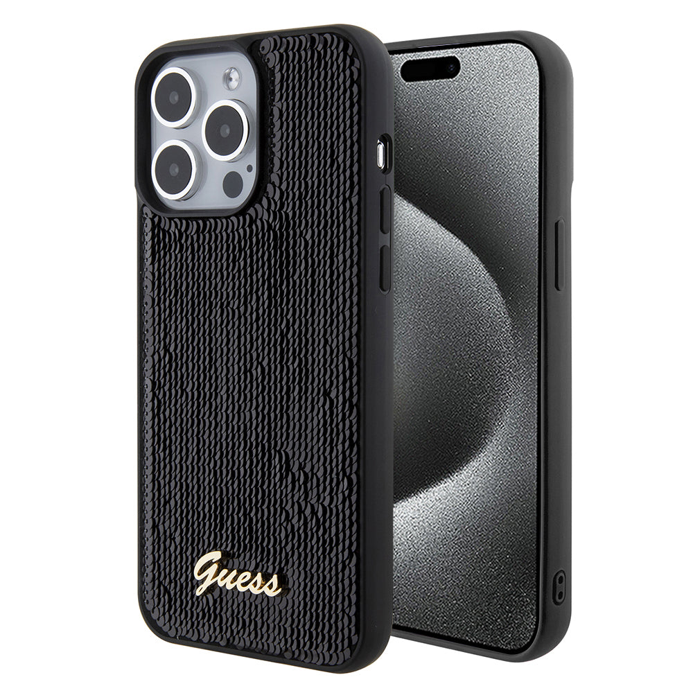 Case for Apple iPhone 15 Pro Max, Guess, Sequin Script Logo, Black GUHCP15XPSFDGSK
