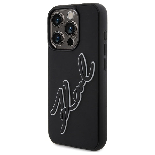 Hülle für Apple iPhone 15 Pro Max, Karl Lagerfeld, 3D Rubber Signature, Schwarz