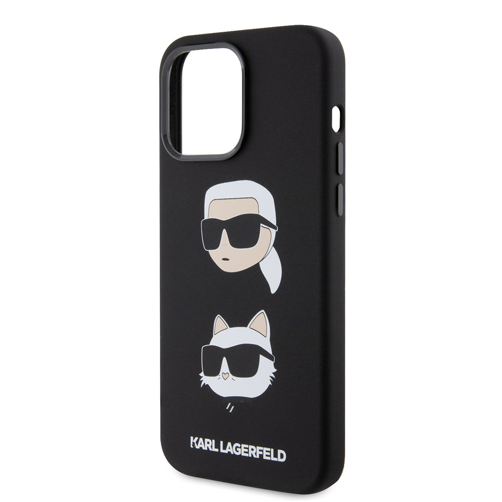 Hülle für Apple iPhone 15 Pro Max, Karl Lagerfeld, Silikon Karl & Choupette Köpfe, Schwarz
