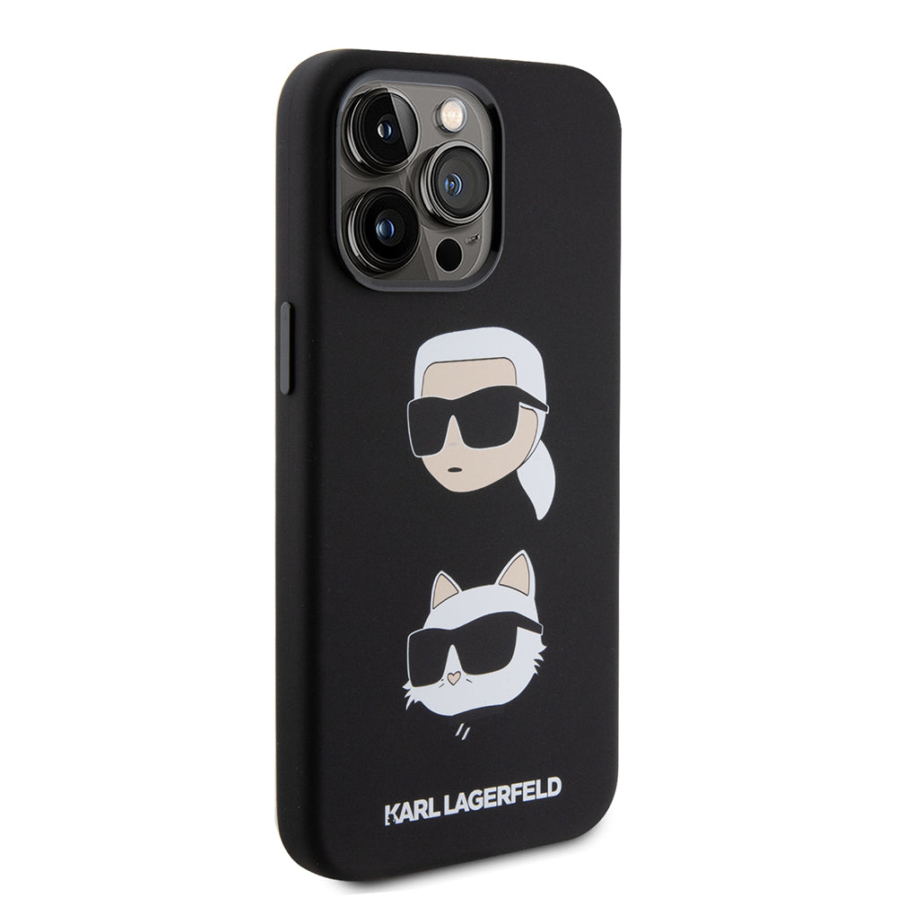 Hülle für Apple iPhone 15 Pro Max, Karl Lagerfeld, Silikon Karl & Choupette Köpfe, Schwarz