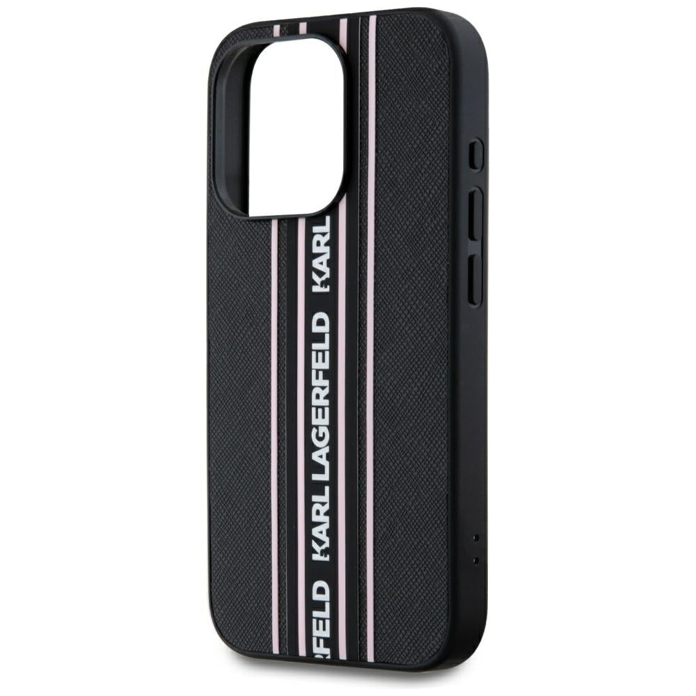 Hülle für Apple iPhone 15 Pro Max, Karl Lagerfeld, Saffiano Athleisure Stripes with Strap, Rosa
