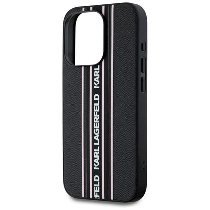 Hülle für Apple iPhone 15 Pro Max, Karl Lagerfeld, Saffiano Athleisure Stripes with Strap, Rosa