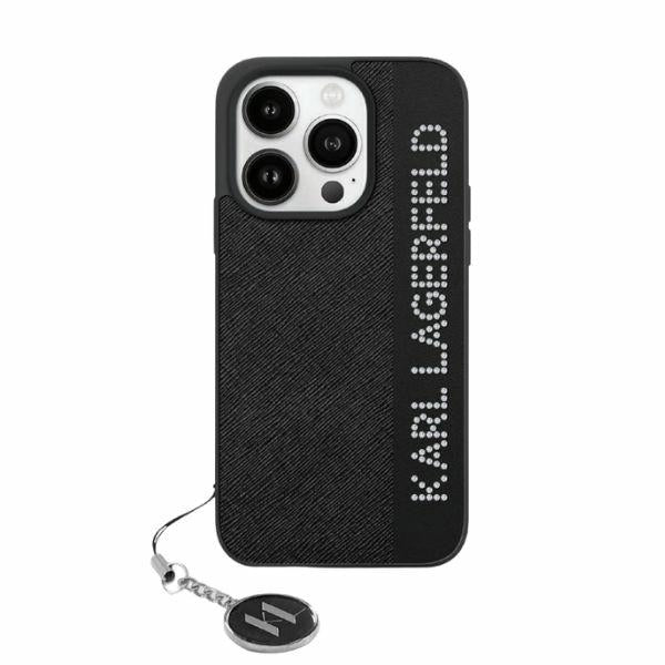 Hülle für Apple iPhone 15 Pro Max, Karl Lagerfeld, Saffiano Rhinestones & Charm, Schwarz