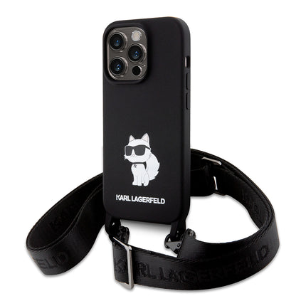 Hülle für Apple iPhone 15 Pro Max, Karl Lagerfeld, Silikon Crossbody Ikonik Karl, Schwarz