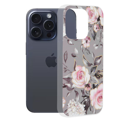 Hülle für Apple iPhone 15 Pro, Techsuit, Marble, Grau
