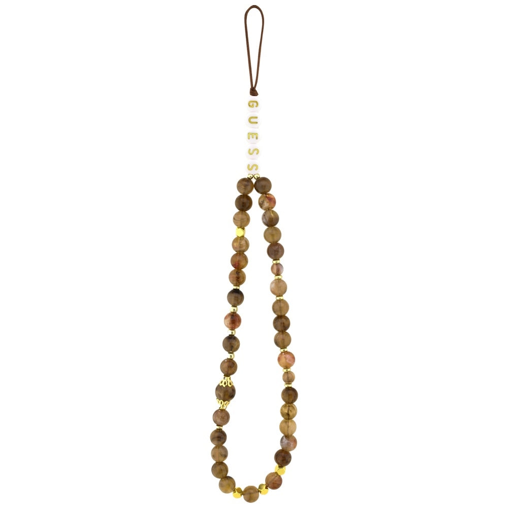 Hülle für Apple iPhone 16, Guess, 4G Classic Logo mit Trageriemen, Braun