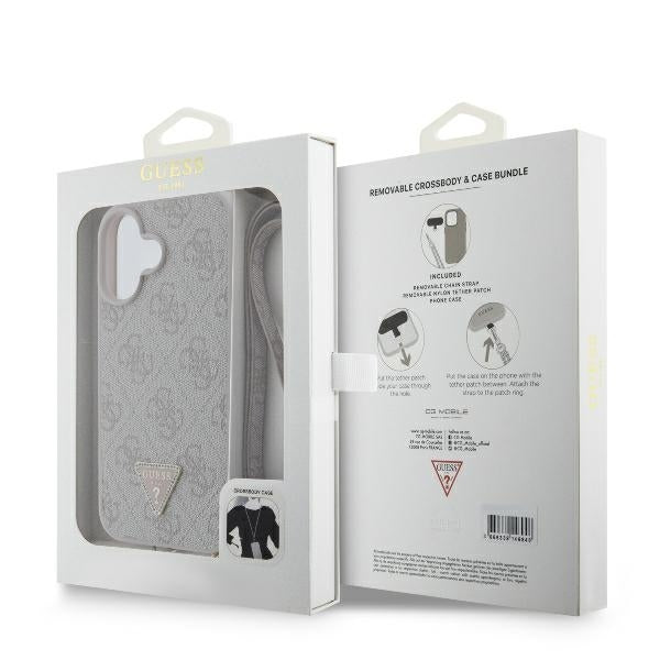 Hülle für Apple iPhone 16, Guess, Crossbody 4G Triangle Strass, Blau