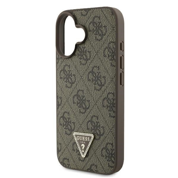 Hülle für Apple iPhone 16, Guess, Crossbody 4G Triangle Strass, Braun
