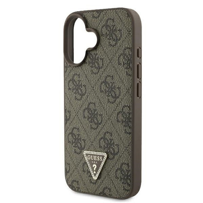 Hülle für Apple iPhone 16, Guess, Crossbody 4G Triangle Strass, Braun