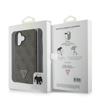 Hülle für Apple iPhone 16, Guess, Crossbody 4G Triangle Strass, Braun
