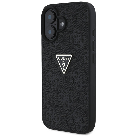Hülle für Apple iPhone 16, Guess, Hot Stamp 4G Pattern Triangle Logo, Schwarz