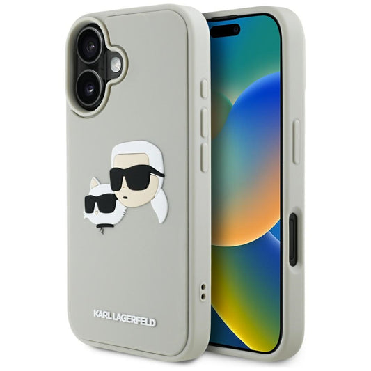 Hülle für Apple iPhone 16, Karl Lagerfeld, 3D Rubber Karl & Choupette, Beige