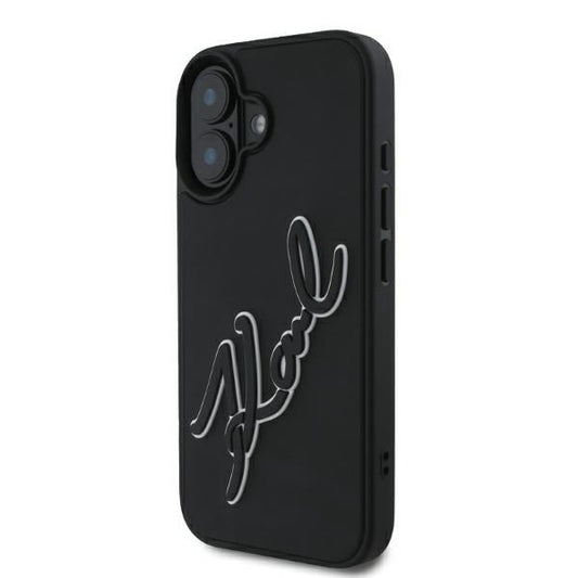 Hülle für Apple iPhone 16, Karl Lagerfeld, 3D Rubber Signature, Schwarz