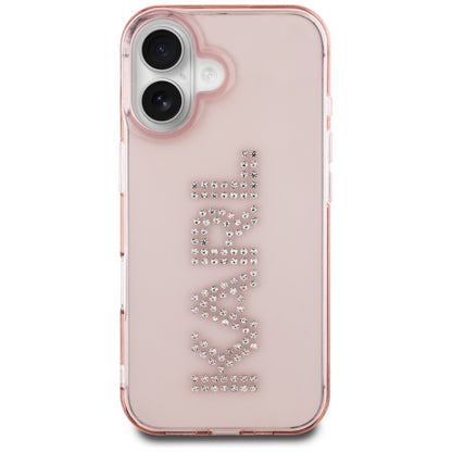 Hülle für Apple iPhone 16, Karl Lagerfeld, IML Rhinestones Pink Logo, Rosa