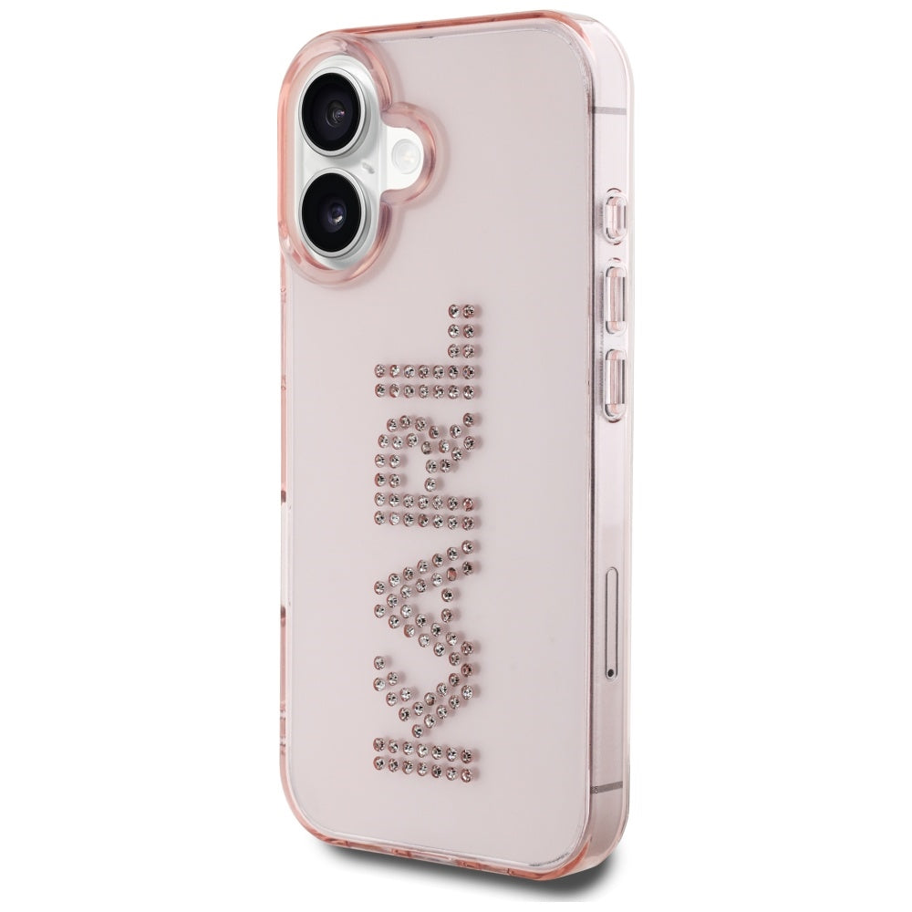 Hülle für Apple iPhone 16, Karl Lagerfeld, IML Rhinestones Pink Logo, Rosa