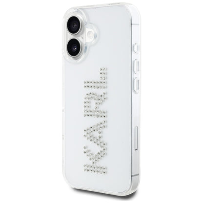 Hülle für Apple iPhone 16, Karl Lagerfeld, IML Rhinestones Transparent Logo, Transparent