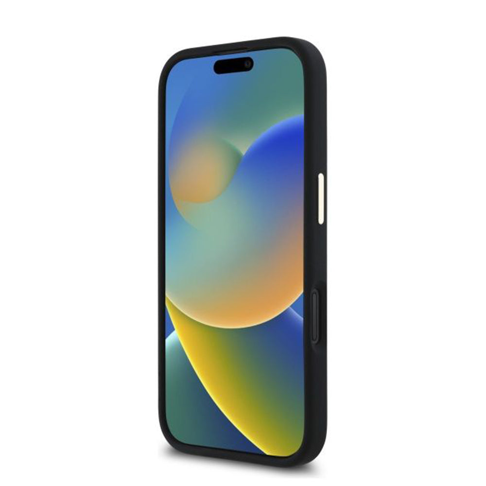 Hülle für Apple iPhone 16 Plus, Guess, Script Metal Logo & Rahmen, Schwarz