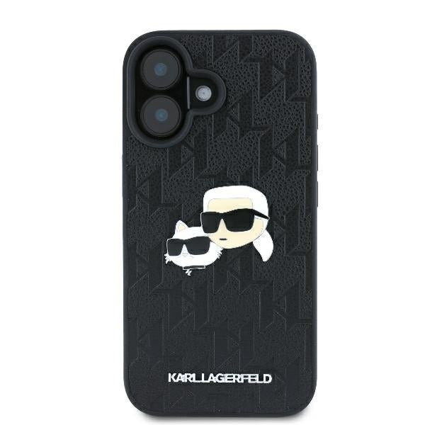 Case for Apple iPhone 16 Plus, Karl Lagerfeld, Monogram Karl & Choupette's Heads, Black
