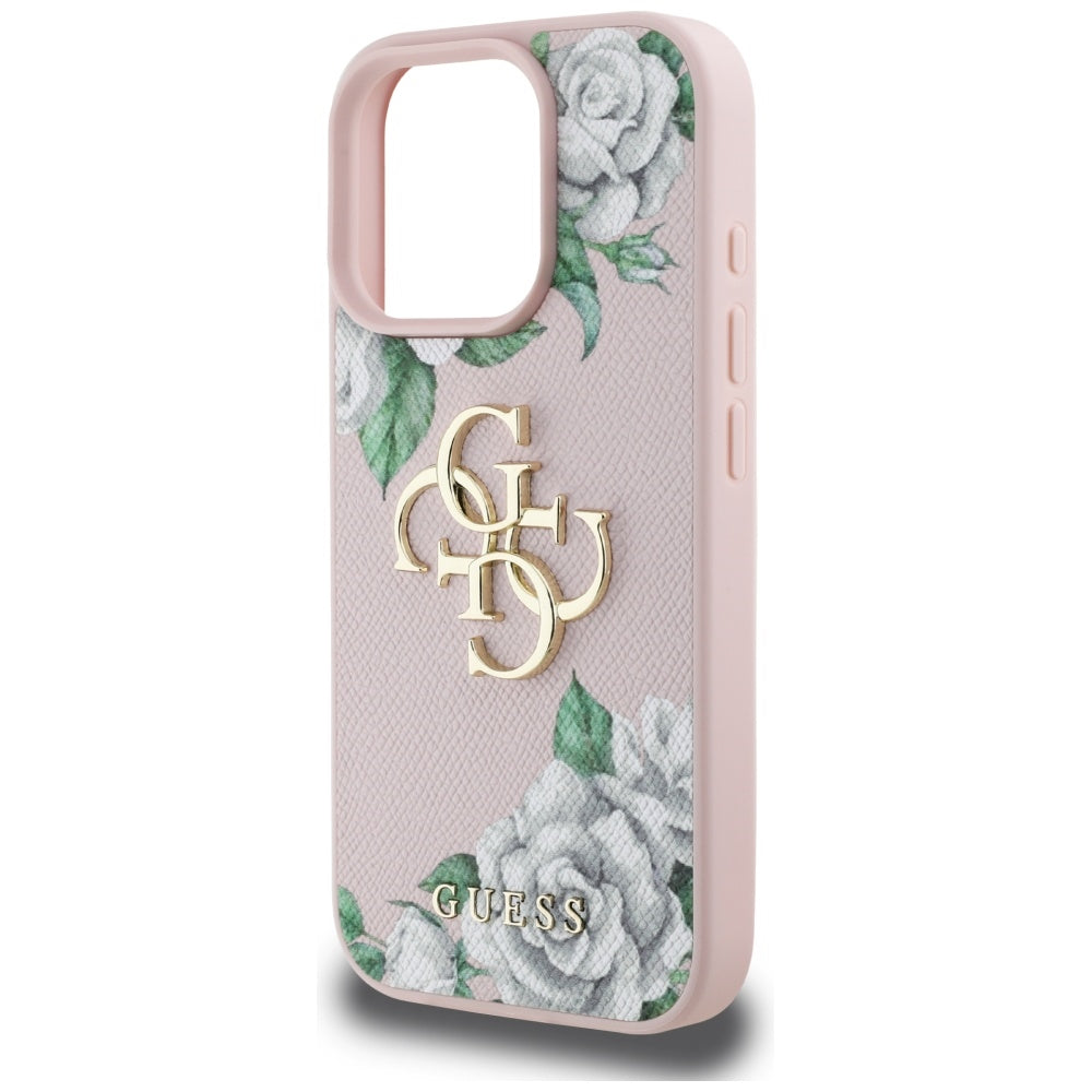 Case for Apple iPhone 16 Pro, Guess, 4G Grained Roses Big Logo, Pink