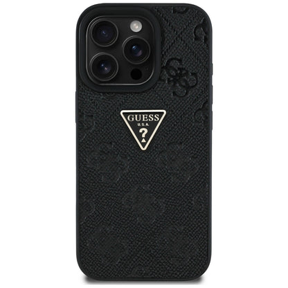 Hülle für Apple iPhone 16 Pro, Guess, Hot Stamp 4G Pattern Triangle Logo, Schwarz