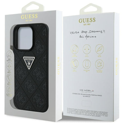 Hülle für Apple iPhone 16 Pro, Guess, Hot Stamp 4G Pattern Triangle Logo, Schwarz