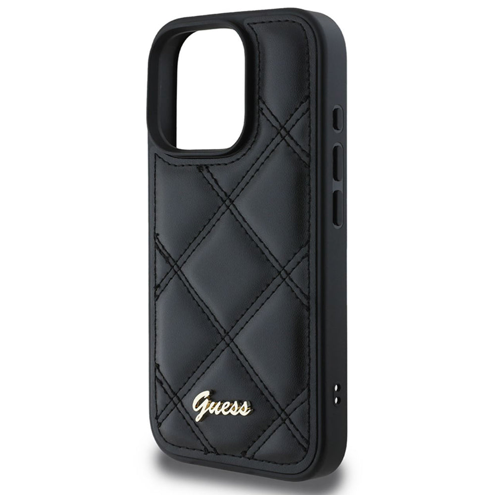 Hülle für Apple iPhone 16 Pro, Guess, Quilted Metal Logo, Schwarz