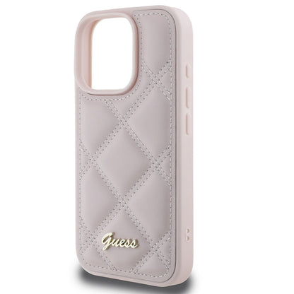 Hülle für Apple iPhone 16 Pro, Guess, Quilted Metal Logo, Rosa