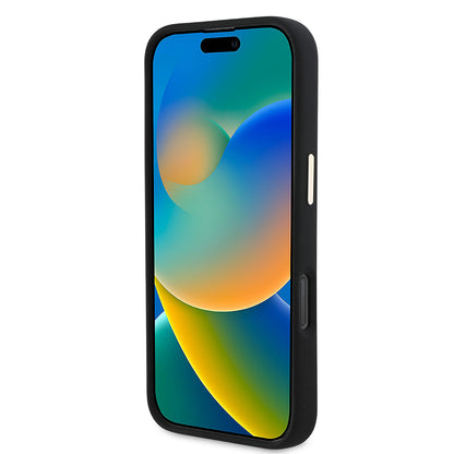 Hülle für Apple iPhone 16 Pro, Guess, Script Metal Logo & Rahmen, Schwarz