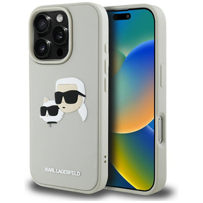 Hülle für Apple iPhone 16 Pro, Karl Lagerfeld, 3D Rubber Karl & Choupette, Beige