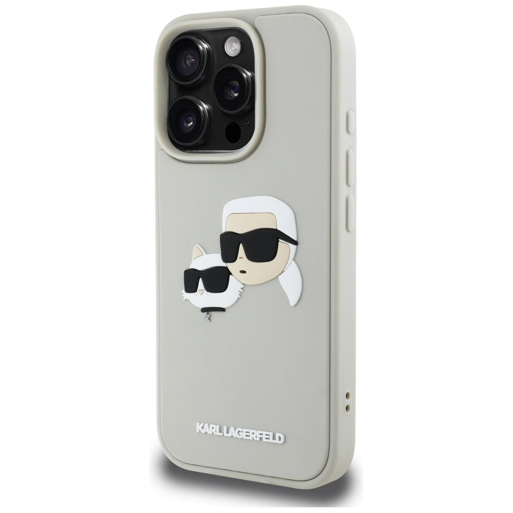 Hülle für Apple iPhone 16 Pro, Karl Lagerfeld, 3D Rubber Karl & Choupette, Beige