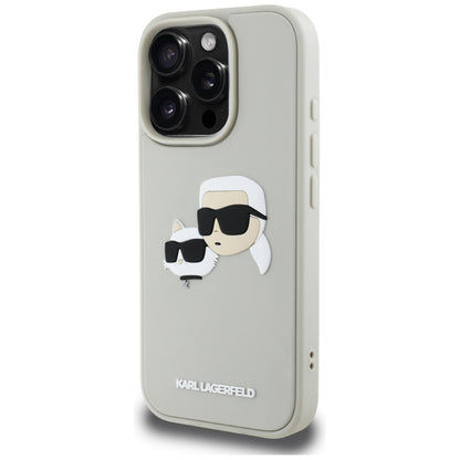 Hülle für Apple iPhone 16 Pro, Karl Lagerfeld, 3D Rubber Karl & Choupette, Beige