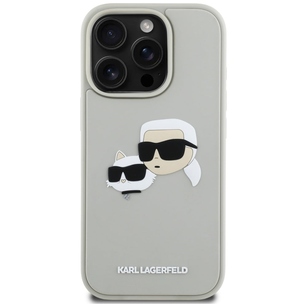 Hülle für Apple iPhone 16 Pro, Karl Lagerfeld, 3D Rubber Karl & Choupette, Beige